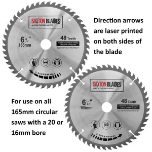 Saxton TCT165MXA TCT Circular Blade 165mm x 36 & 48 Teeth x 20mm Bore & 16mm Ring Pack of 2