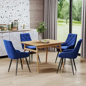 Dining Chair Set of 4 Blue Velvet Upholstered Dining Chairs with Metal Legs