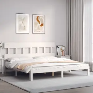 Berkfield Bed Frame with Headboard White 200x200 cm Solid Wood