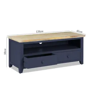 Florence Navy Blue TV Stand With 2 Drawers and Shelf