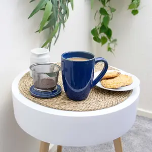 Scandi Home 400ml Bergen Navy Blue Reactive Glaze Ceramic Infuser Mug With Ceramic Lid