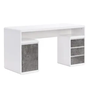 Florentine High Gloss Computer Desk In White And Concrete Effect