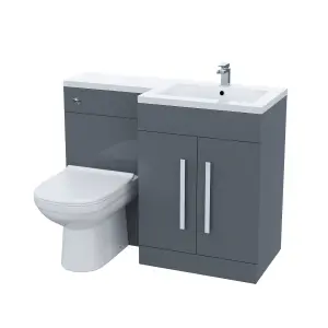 Nes Home Debra Bathroom Grey L-Shape RH Basin Vanity Unit BTW WC Toilet 1100mm