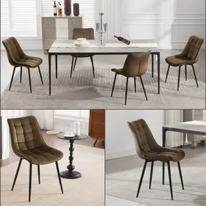 Set Of 4 Dining Room Chairs Kitchen Chair Cushioned Chair Design Chair With Backrests With Fabric Seat And Metal Frame Brown