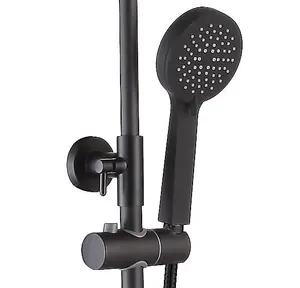 Matt Black Thermostatic Mixer Shower Set Round Black Twin Head Exposed Valve