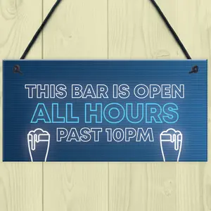 Neon Effect Bar Sign OPEN ALL HOURS Funny Home Bar Garden Pub Sign