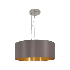 Pendant Ceiling Light Colour Satin Nickel Shade Cappuccino Gold Fabric Bulb E27 3x60W