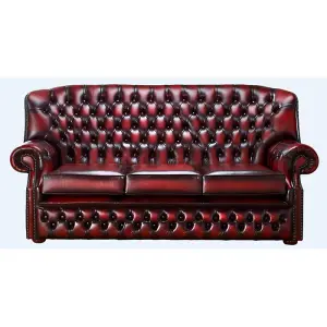 Chesterfield 3 Seater Antique Oxblood Red Leather Sofa Bespoke In Monks Style