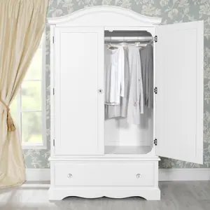 Romance Double Wardrobe With Drawer and Crystal Handles - True White