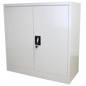 Powder Coated Steel Light Grey Office 2 Doors Filing Cabinet Flatpack Document File Lockable Storage 90cm