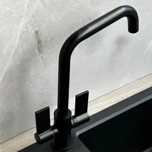 Liquida W18BL Twin Lever D Shape 360 Swivel Spout Black Kitchen Mixer Tap