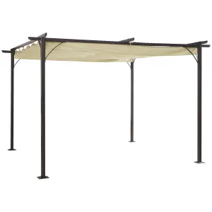 Outsunny 3.5x3.5m Pergola Metal Gazebo Backyard Porch Awning Retractable Canopy