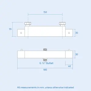 Nes Home Modern Square Matte Black Exposed Thermostatic Shower Mixer Bar Valve Wall Mounted with TOP 3/4" and Bottom 1/2" BSP