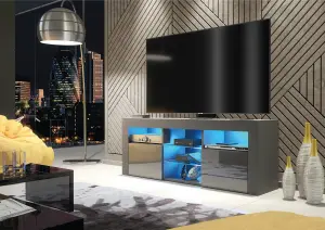 Pulse TV Unit 145cm Dark Grey High Gloss Doors with LED Lighting - Creative Furniture