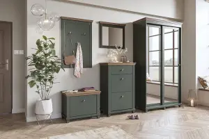 Evora 54 Sliding Door Wardrobe in Green & Oak Lefkas - W1200mm H2160mm D500mm, Mirrored and Organised