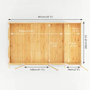 Waltons 5.1m x 3m Wooden 28mm Log Cabin with Side Shed Pent Summerhouse Garden Room 17ft x 10ft