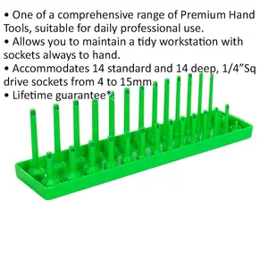 230mm Green 1/4-Inch Square Drive Socket Holder with 28 Bit Capacity