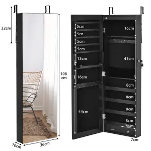 Costway Lockable LED Lights Jewelry Cabinet W/ Mirror Wall/Door Mounted Jewelry Armoire