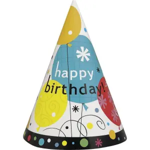 Unique Party Breezy Happy Birthday Party Hats (Pack of 8) Multicoloured (One Size)