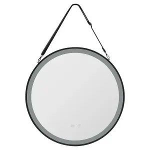 Livingandhome Round Metal LED Bathroom Mirror with Hanging Strap 800mm Dia