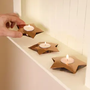 Set of 3 Star Shaped Copper Xmas Table Decoration Centrepiece Décor Tealight Holders