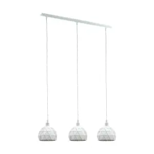 Pendant Ceiling Light Colour White Steel Round Faceted Shade Bulb E14 3x40W