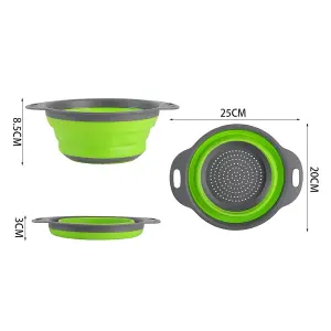 Green Collapsible Kitchen Silicone Colander Strainer Bowl