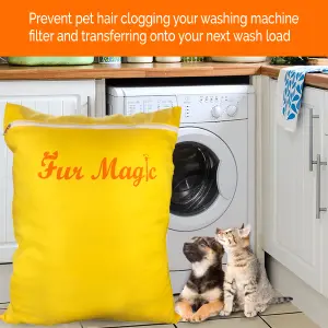 Fur Magic Pet Laundry Bag & Pair of Hair Catchers - Keeps Your Washing Machine Free From Pet Hair, Yellow