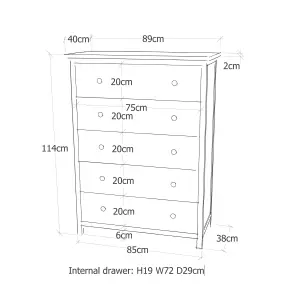 Portofino 5 Drawer Chest of Drawers Drop Brass Handle