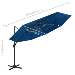 Berkfield 4-Tier Parasol with Aluminium Pole Azure Blue 3x3 m