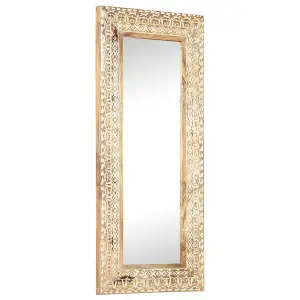 Berkfield Hand-Carved Mirror 110x50x2.6 cm Solid Mango Wood