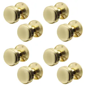 AFIT Lined Door Knobs Polished Brass - 4 Pairs of Mortice Knobs (55mm) for Internal Doors