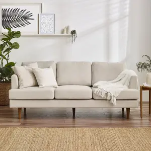 Furniturebox UK Fabric Sofa - 'Fleur' 3 Seater Upholstered Cream Sofa - 100% Eco Recycled Fabric - Modern Living Room Furniture