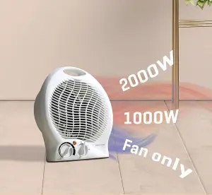 Daewoo 2000W White Fan Heater 2 Heat Settings Auto Safety Cut Out with Carry Handle