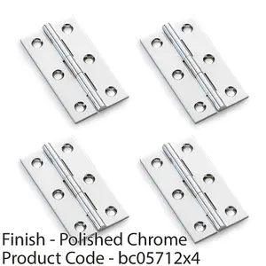 4 PACK - PAIR Solid Brass Cabinet Butt Hinge - 64mm - Polished Chrome Premium Cupboard