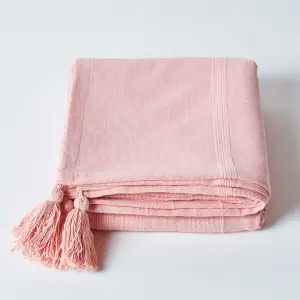 Homescapes Cotton Rajput Ribbed Pink Throw, 255 x 360 cm