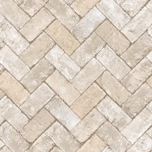 Galerie Just Kitchens Beige Herringbone Brick Wallpaper Roll