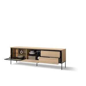 Expansive Oak Linear TV Cabinet H620mm W1970mm D410mm - Modern Design with LED Lighting