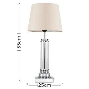 ValueLights Knowles Modern Clear Glass Column Design Touch Table Lamp with Beige Shade