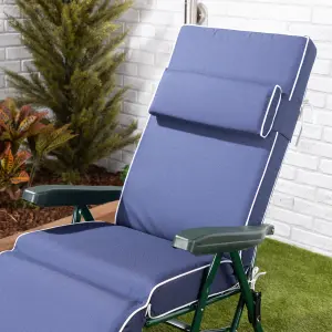 Alfresia Relaxer Garden Chair, Green Frame with Luxury Navy Blue Cushion