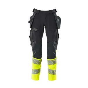 Mascot Accelerate Safe Trousers with Holster Pockets - Dark Navy/Hi-Vis Yellow   (32.5) (Leg Length - Regular)