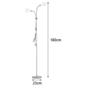 180 cm Light Grey Metal E14 Base 2 Heads Floor Light Floor Lamp with Individual Switch For Bedroom Living Room