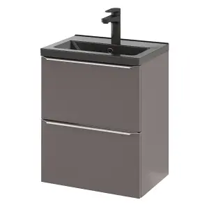 GoodHome Imandra Slimline Gloss Warm Grey Wall-mounted Bathroom Cabinet (H) 600mm (W) 500mm