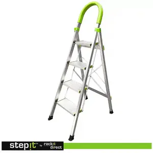 StepIt 4 Step Ladder 3 Year Warranty 150kg Capacity Portable Folding Aluminium Anti-Slip Grip Safety Ladders