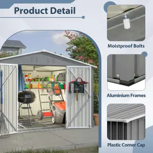 Birchtree 10X8FT Metal Garden Shed Apex Roof With Free Foundation Base Storage House Grey