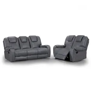 Sydney Grey Full Fabric Manual Reclining Sofa Suite