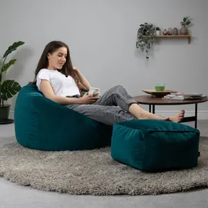 icon Aurora Classic Velvet Bean Bag Chair & Pouffe Teal Green Bean Bag Chair