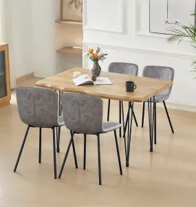 Hallowood Furniture Cullompton Large Dining Table 120cm with 4 Grey Leather Effect Chairs