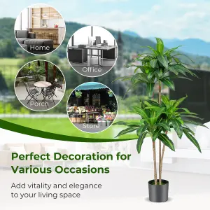 Costway 140 CM Tall Artificial Tree Fake Dracaena Plant W/ 92 Leaves Built-in Cement Pot