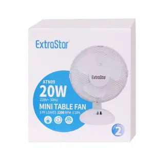 9 inch White 20W Desk Fan Mini Table Fan with 3 Fan Blades